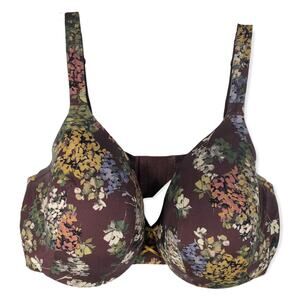 Cacique 40F Bra Full Coverage Maroon Floral Print Underwire Plus Size Stretch 70